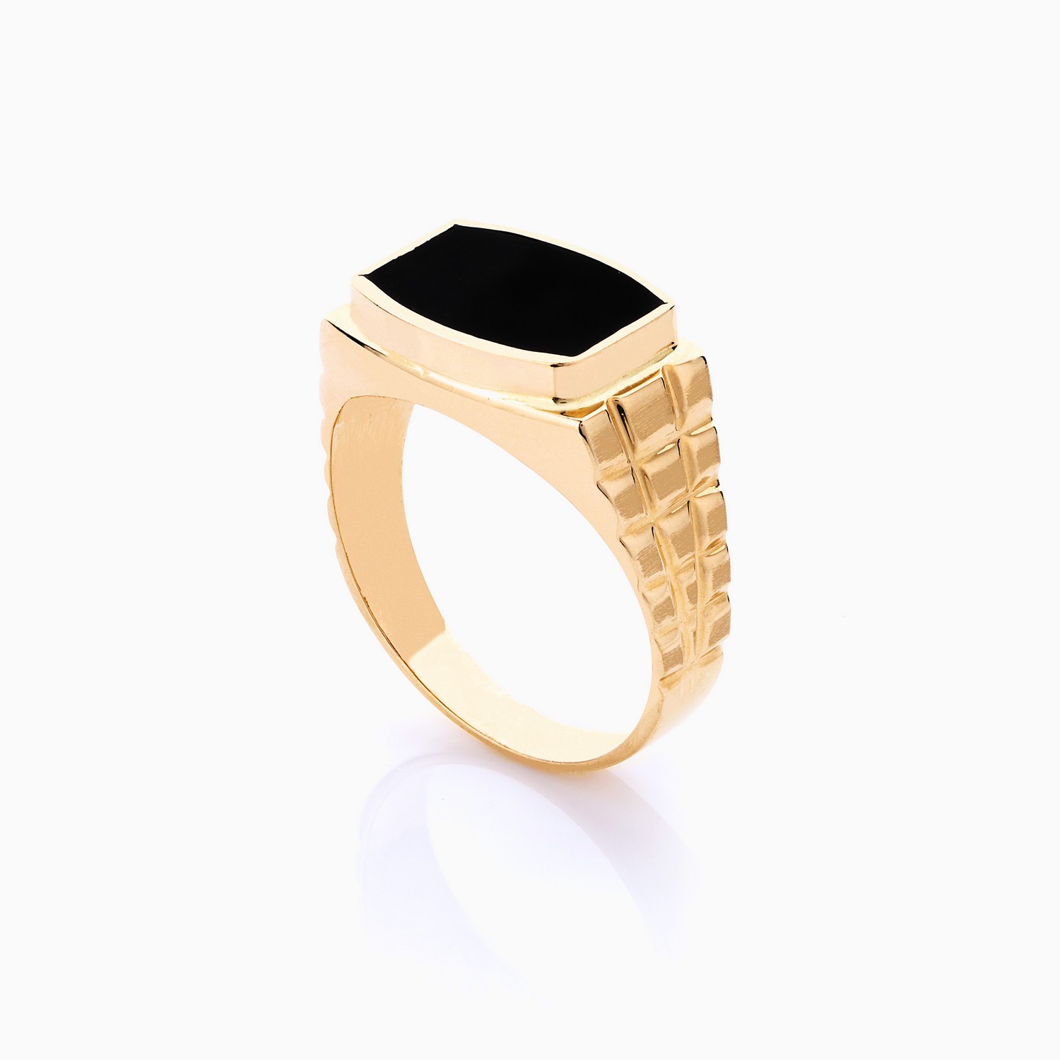 انگشتر طلا 18 عیار با سنگ اتمی مدل تک نگین مشکی پایه طرح دار کد RG0104 -  فروشگاه طلای تریص