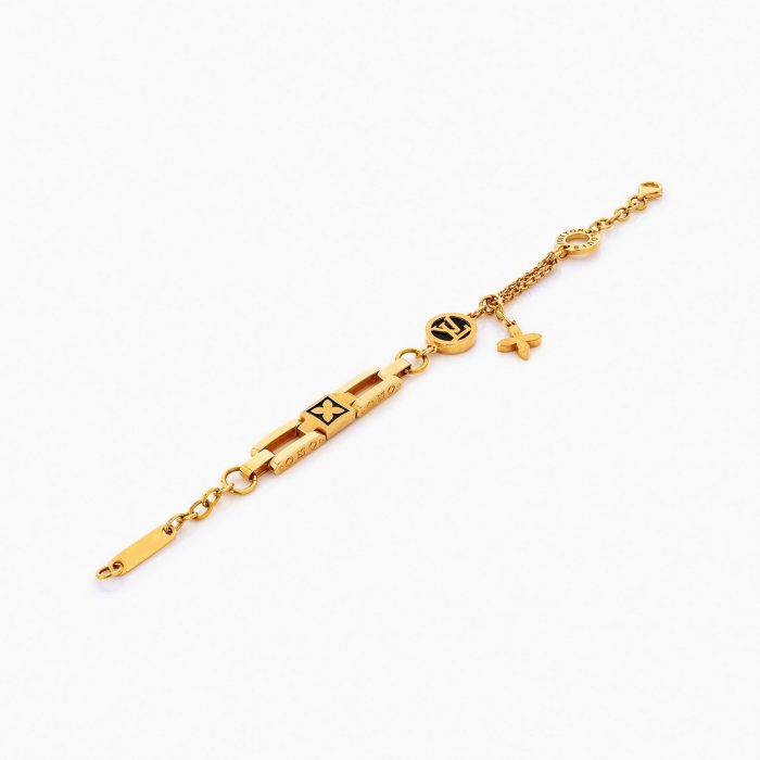 دستبند طلا 18 عیار زنانه فانتزی مدل لویی ویتون کد BL0098