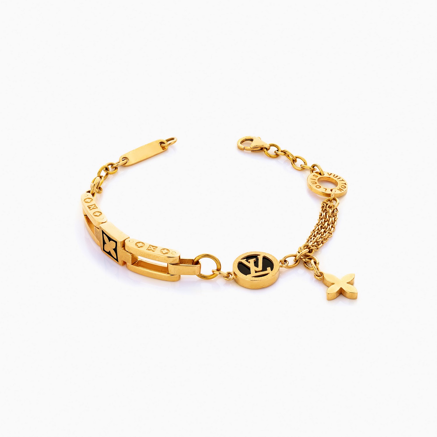 دستبند طلا 18 عیار زنانه فانتزی مدل لویی ویتون کد BL0098