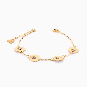 دستبند طلا 18 عیار زنانه زنجیری مدل گوی و شش ضلعی کد BL0105