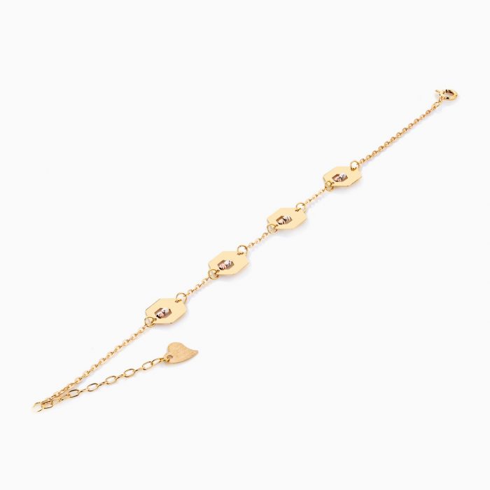 دستبند طلا 18 عیار زنانه زنجیری مدل گوی و شش ضلعی کد BL0105