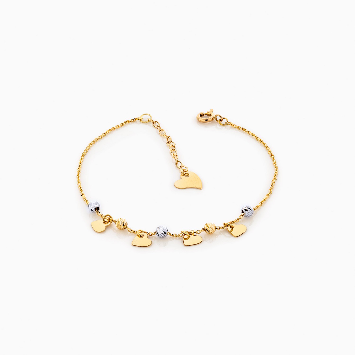 دستبند طلا 18 عیار زنانه زنجیری مدل گوی و قلب کد BL0159