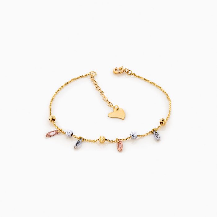 دستبند طلا 18 عیار زنانه زنجیری مدل گوی و پلاک کد BL0160
