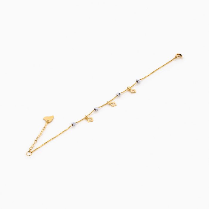 دستبند طلا 18 عیار زنانه زنجیری مدل گوی و پلاک لوزی کد BL0161