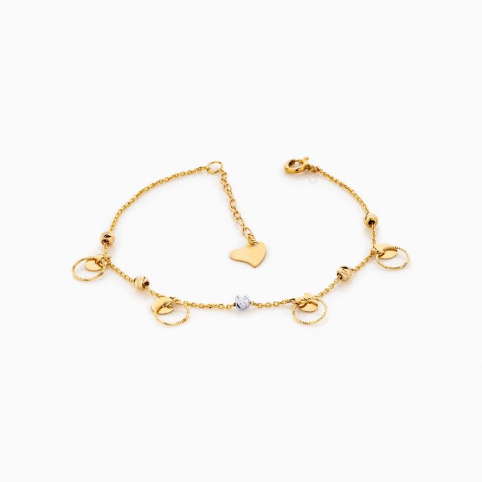 دستبند طلا 18 عیار زنانه زنجیری مدل گوی و حلقه پلاک کد BL0172