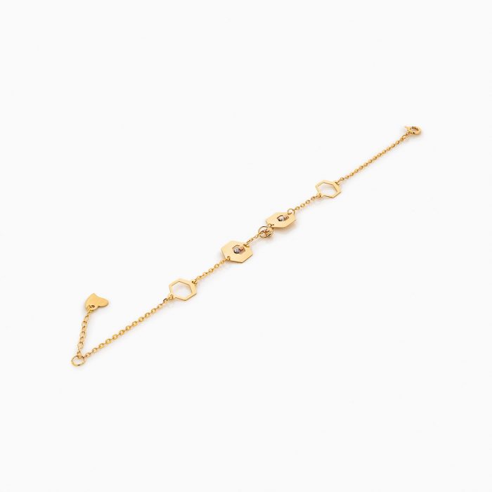 دستبند طلا 18 عیار زنانه زنجیری مدل گوی و پلاک شش ضلعی کد BL0173