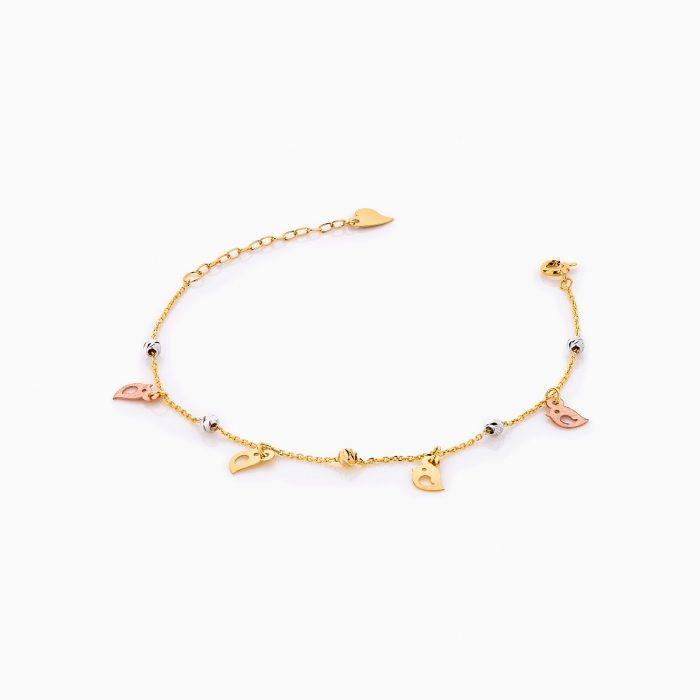 دستبند طلا 18 عیار زنانه زنجیری مدل گوی وپولک طرح دار کد BL0265