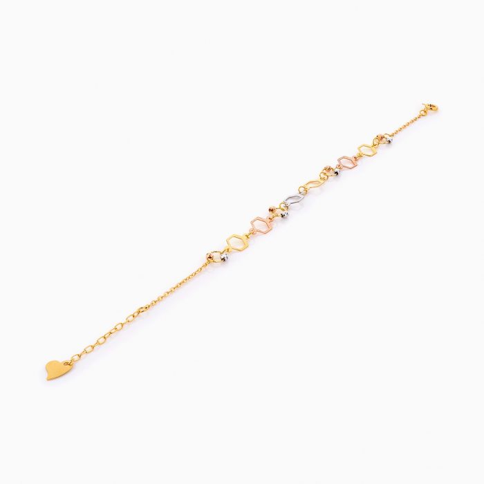 دستبند طلا 18 عیار زنانه زنجیری مدل گوی و شش ضلعی کد BL0274