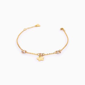 دستبند طلا 18 عیار زنانه زنجیری مدل گوی وآویز گل کد BL0277