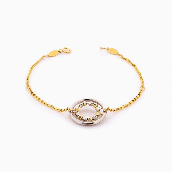 دستبند طلا 18 عیار زنانه زنجیری مدل گوی و حلقه کد BL0348
