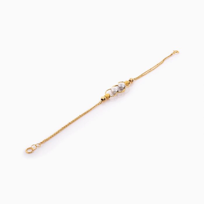 دستبند طلا 18 عیار زنانه زنجیری مدل حلقه و گوی سفید کد BL0351