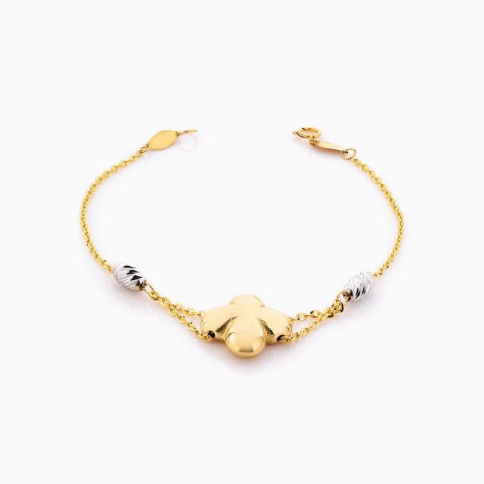 دستبند طلا 18 عیار زنانه زنجیری مدل گل ونکلیف کد BL0352