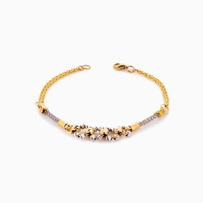 دستبند طلا 18 عیار زنانه زنجیری مدل گوی و حلقه کد BL0372