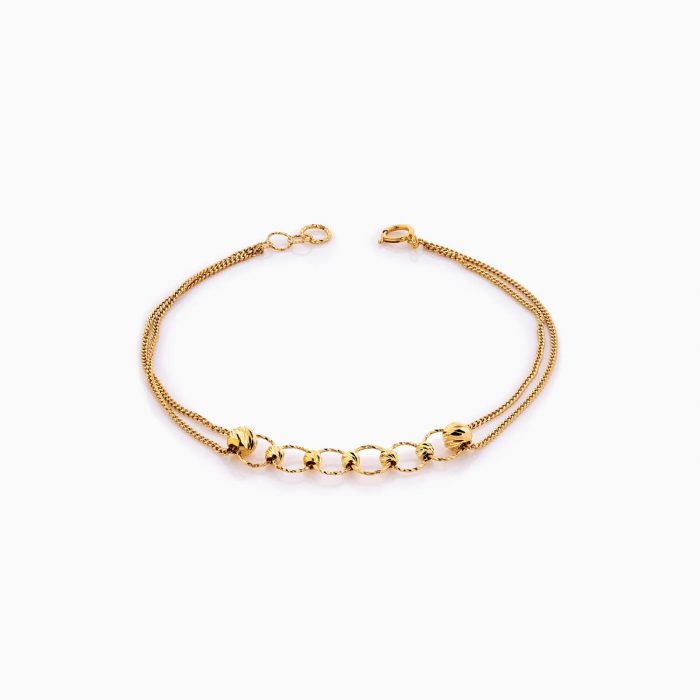 دستبند طلا 18 عیار زنانه زنجیری مدل گوی وحلقه کد BL0375