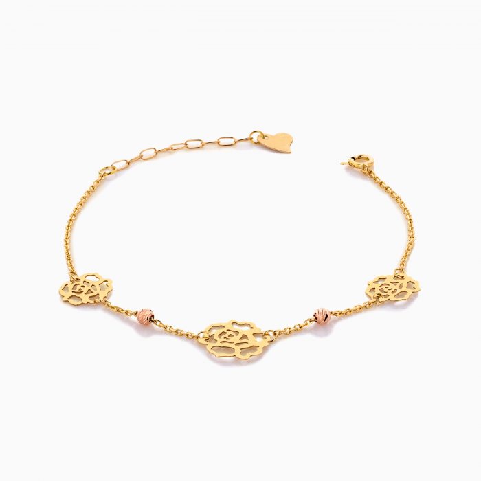 دستبند طلا 18 عیار زنانه زنجیری مدل گل کد BL0415