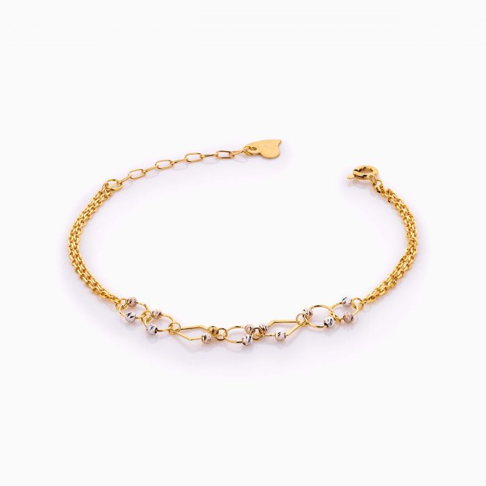 دستبند طلا 18 عیار زنانه زنجیری مدل گوی و حلقه کد BL0419
