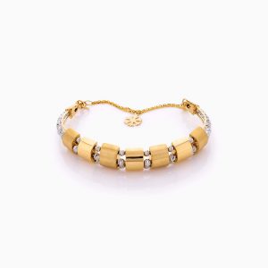دستبند طلا 18 عیار زنانه النگویی مدل گوی و پلاک طرح دار کد BL0424