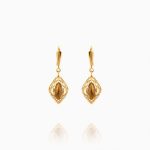 گوشواره طلا 18 عیار زنانه با نگین اتمی مدل اسلیمی طرح برگ کد ER0157