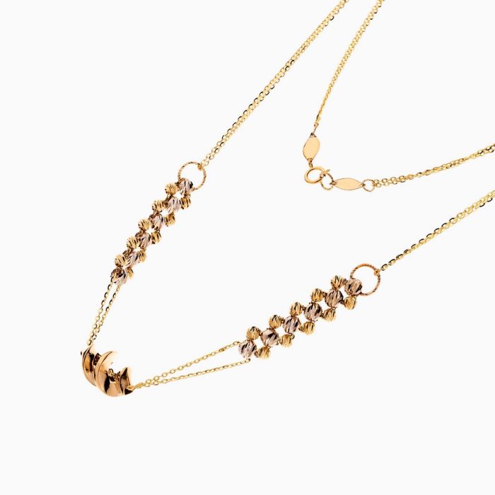 گردنبند طلا 18 عیار زنانه زنجیری مدل گوی و حلقه با آویز طرح دار کد NL0283