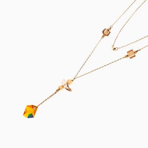 گردنبند طلا 18 عیار زنانه زنجیری با سنگ سواروسکی مدل آویز زرد کد NL0297