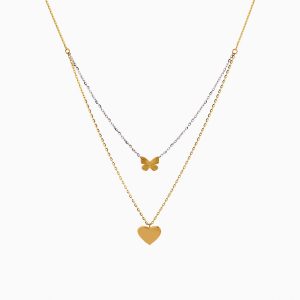 گردنبند طلا 18 عیار زنانه فانتزی مدل آویز قلب و پروانه کد NL0351